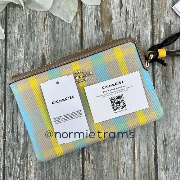 Coach Corner Zip Wristlet With Plaid Print Wallet Bag Purse - Picture 7 of 7